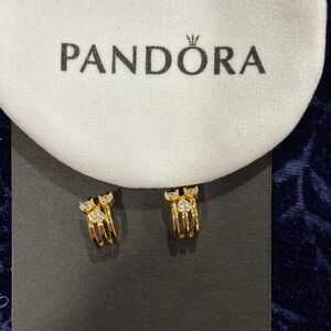 PANDORA Gold Plated Sterling Silver Earrings with Swarovski Crystals. NWOT